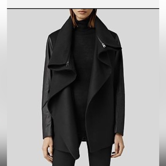 All Saints Jackets & Blazers - All Saints Black Leather Sleeve Wool Jacket (AICR JAX) size US 4 UK 8 small